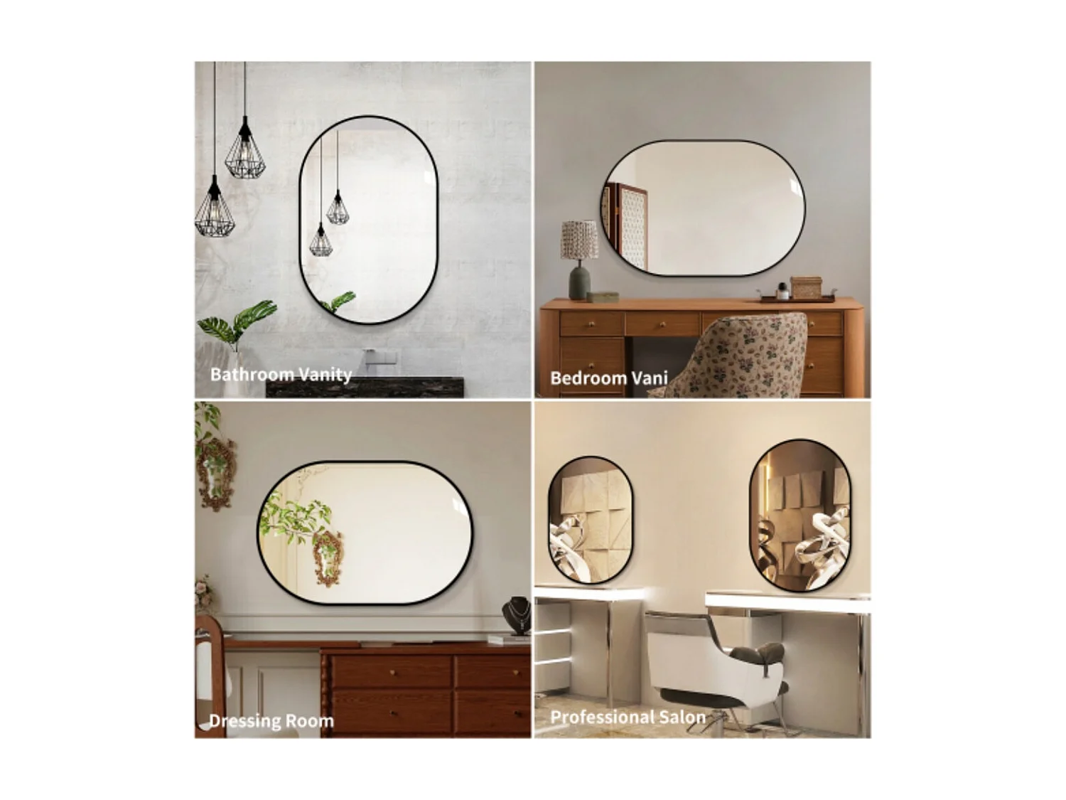 Miroir mural arqué 60×90 cm avec cadre en aluminium noir – Miroir argenté HD sans cuivre