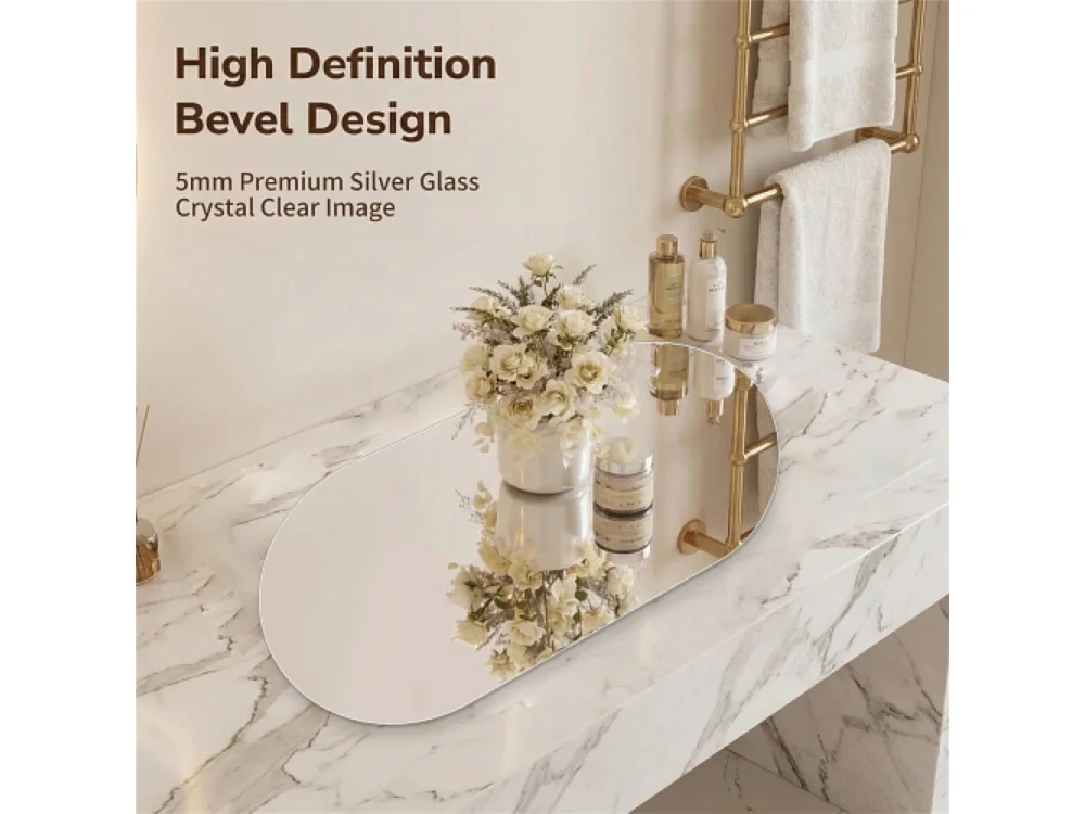 Miroir mural arqué 60×90 cm avec cadre en aluminium noir – Miroir argenté HD sans cuivre