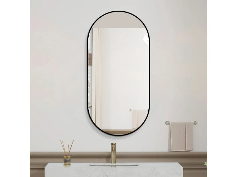 Miroir mural arqué 60×120 cm avec cadre en aluminium noir – Miroir argenté HD sans cuivre