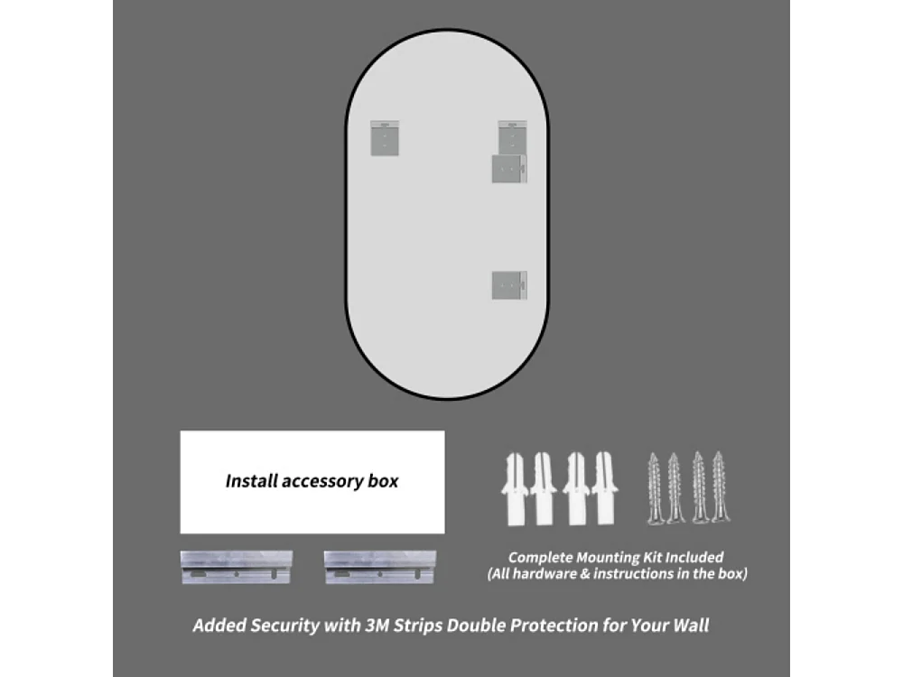 Miroir mural arqué 60×120 cm avec cadre en aluminium noir – Miroir argenté HD sans cuivre