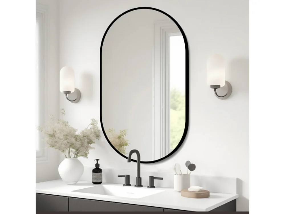 Miroir de salle de bain elliptique 50×80 cm à fixation flexible