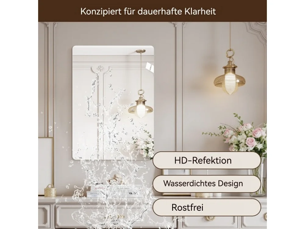 Miroir mural sans cadre 60×80 cm – Miroir de salle de bain HD sans cuivre