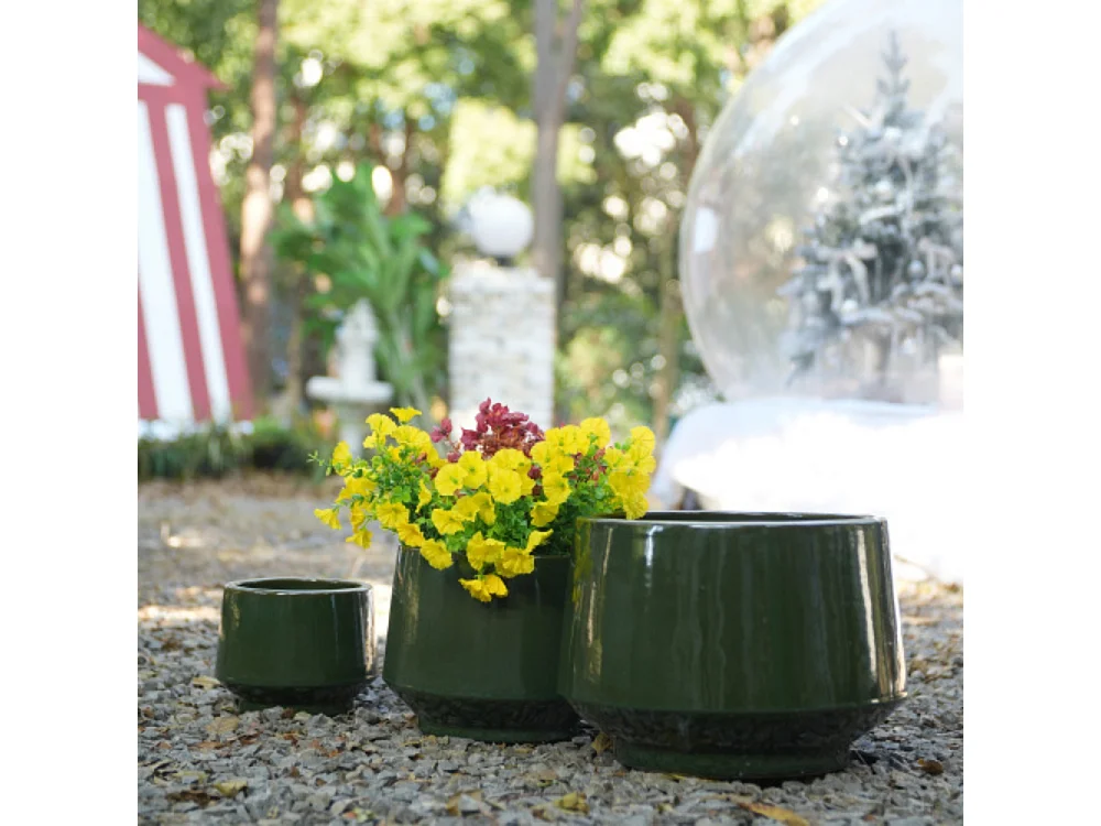 Ensemble de pots de fleur plantation en céramique faits main 3 pièces Vert