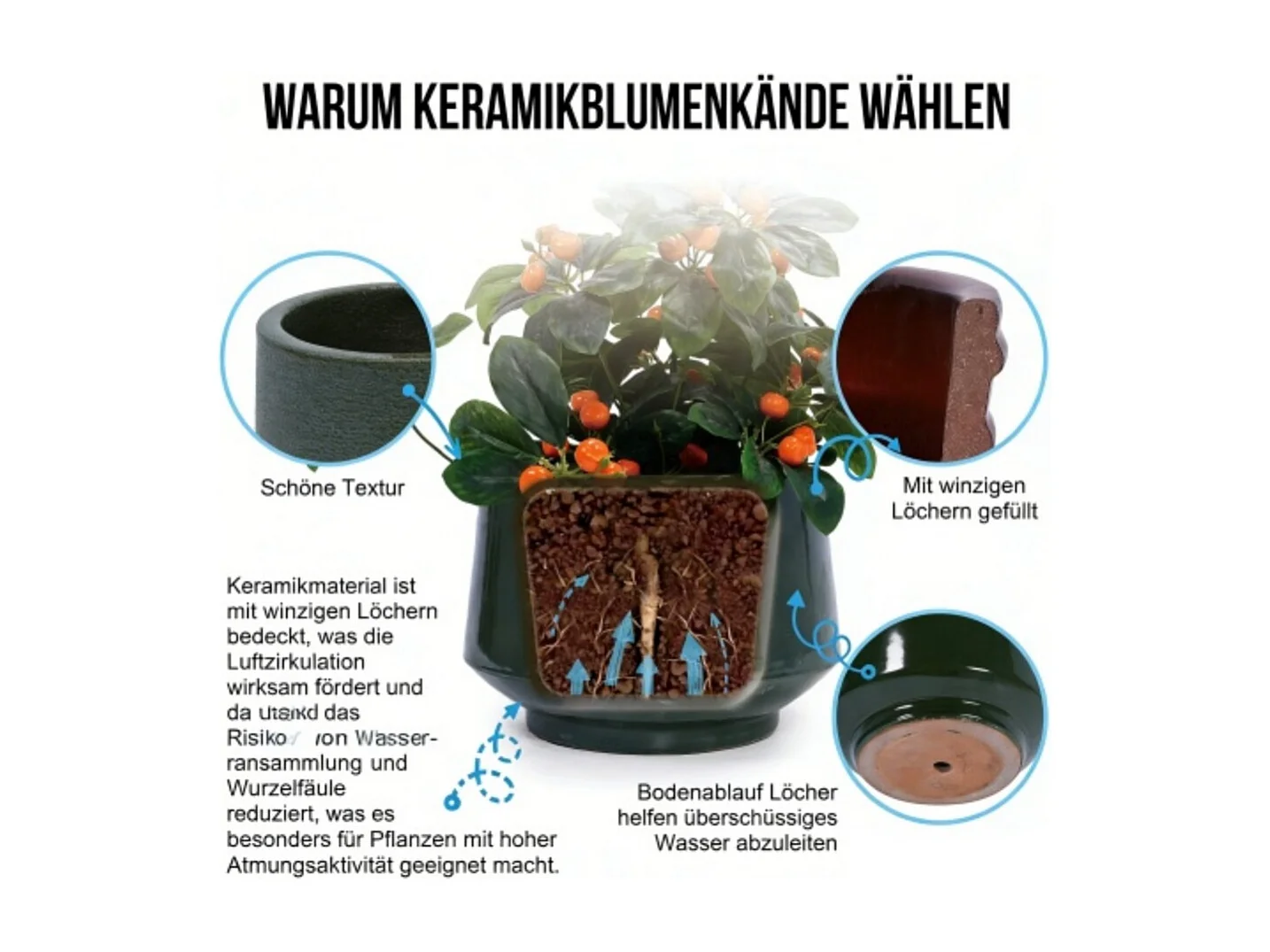 Ensemble de pots de fleur plantation en céramique faits main 3 pièces Vert
