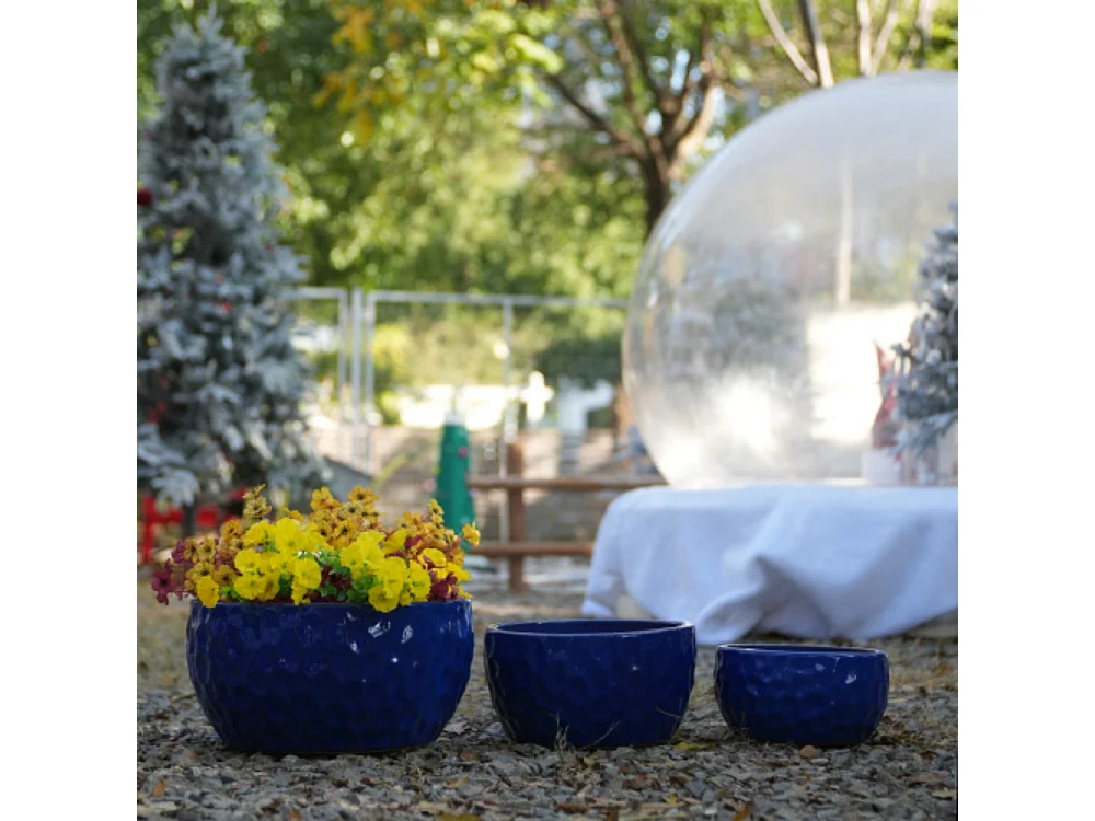 Ensemble de 3 pots de fleur plantation en céramique faits main bleu