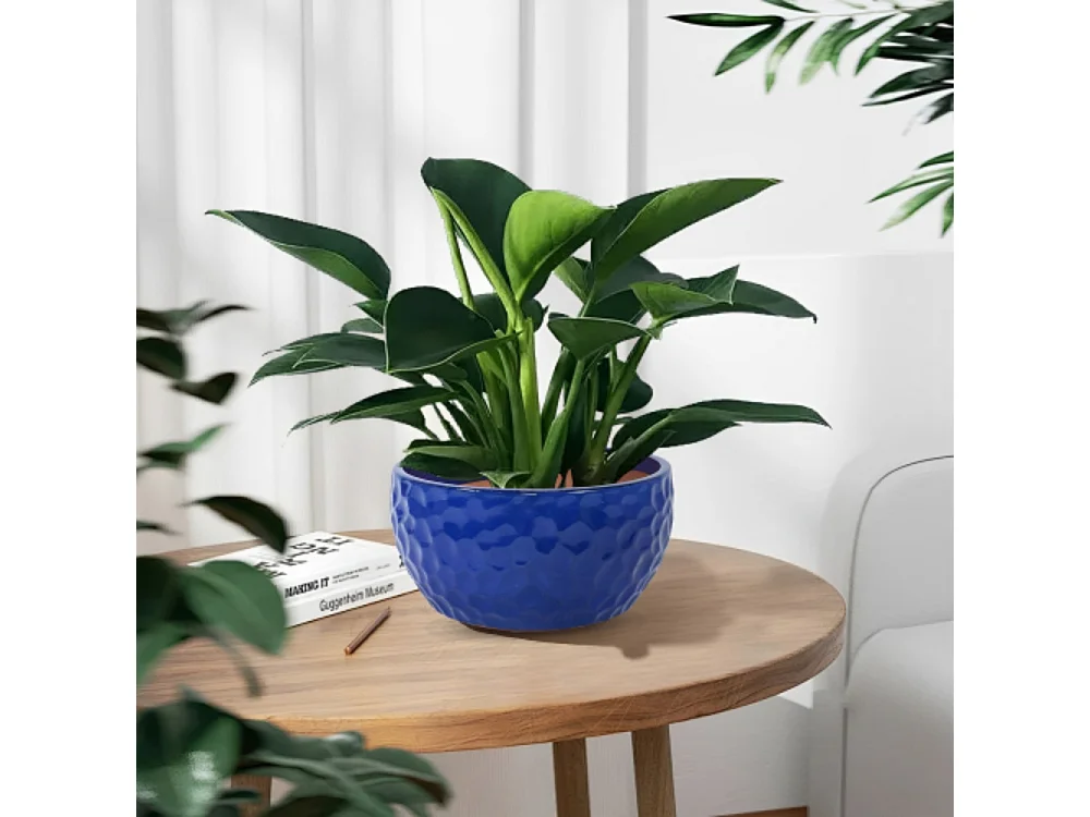 Ensemble de 3 pots de fleur plantation en céramique faits main bleu