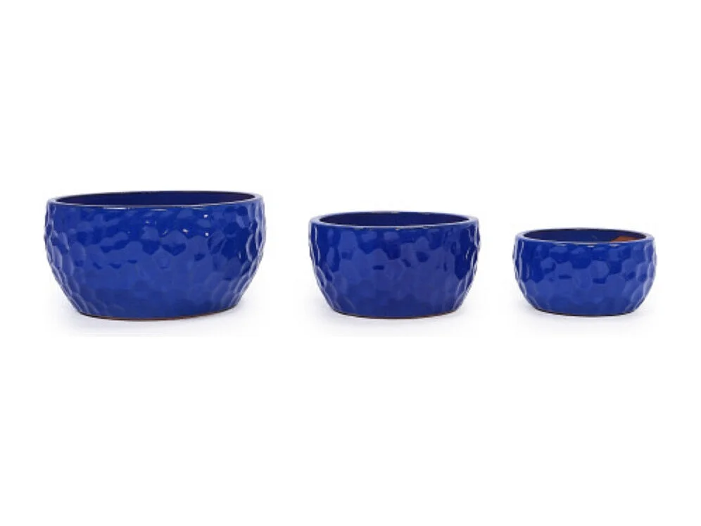 Ensemble de 3 pots de fleur plantation en céramique faits main bleu