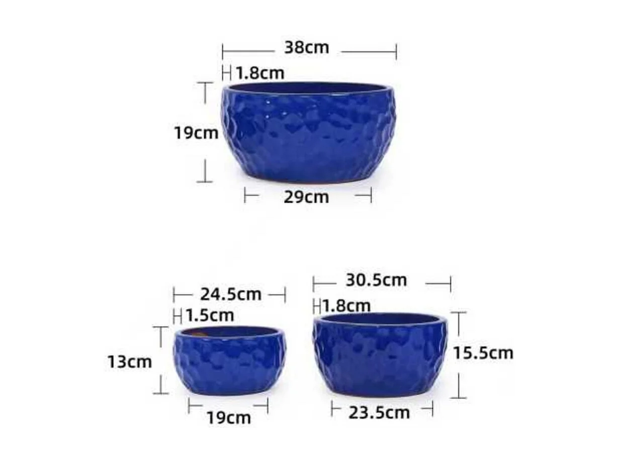 Ensemble de 3 pots de fleur plantation en céramique faits main bleu