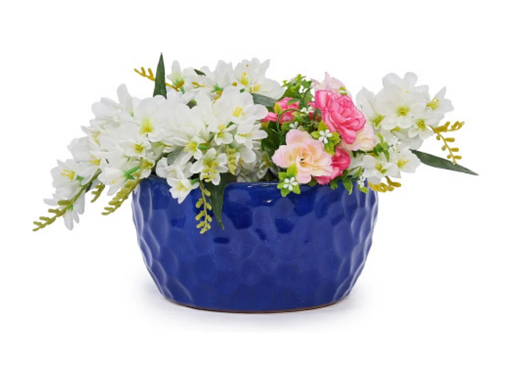 Ensemble de 3 pots de fleur plantation en céramique faits main bleu