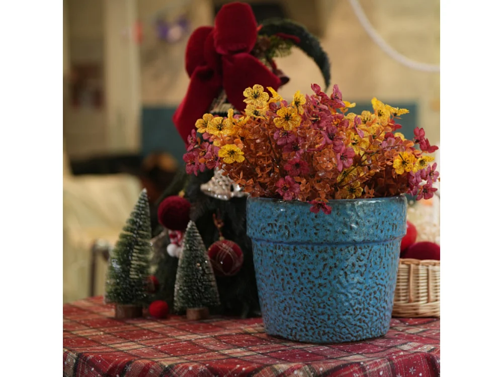 Ensemble de 3 pots de fleur plantation en céramique faits main bleu nature