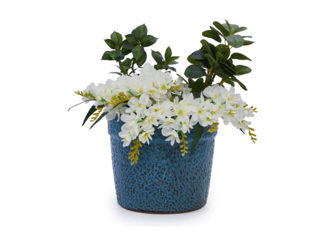 Ensemble de 3 pots de fleur plantation en céramique faits main bleu nature