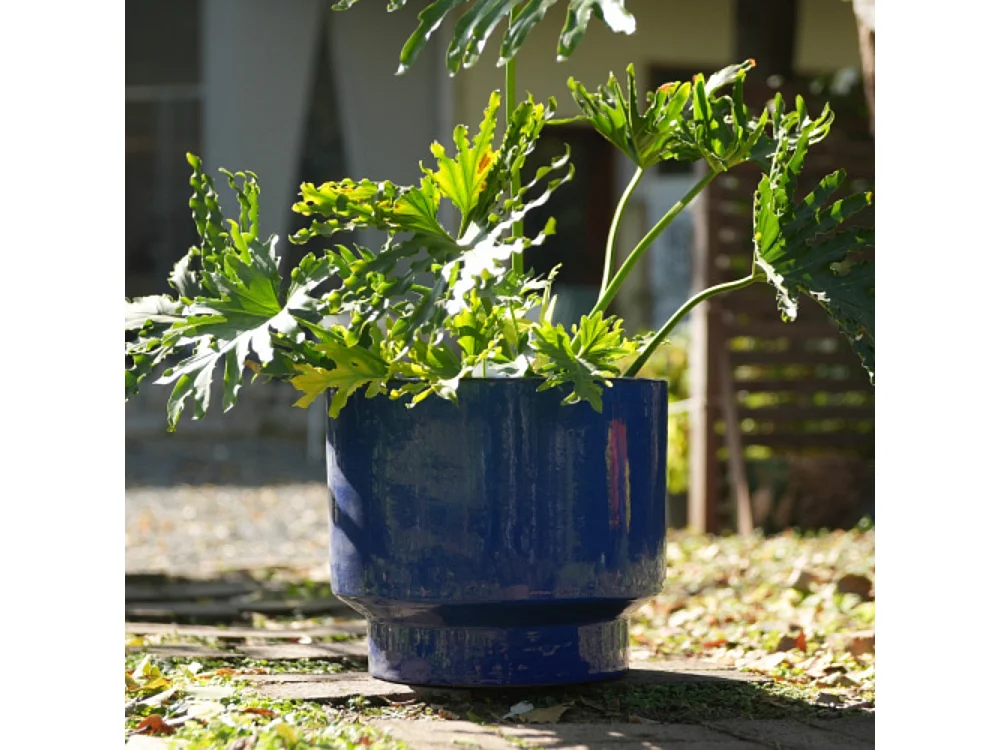 Ensemble de 3 pots de fleur plantation en céramique faits main Bleu saphir