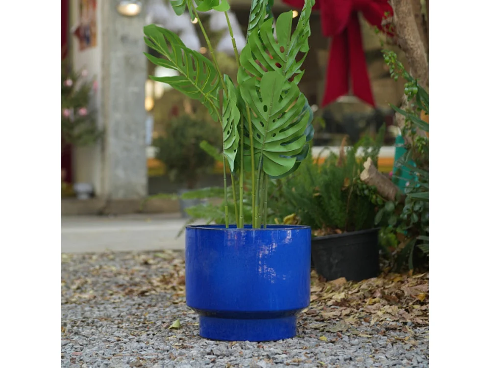 Ensemble de 3 pots de fleur plantation en céramique faits main Bleu saphir