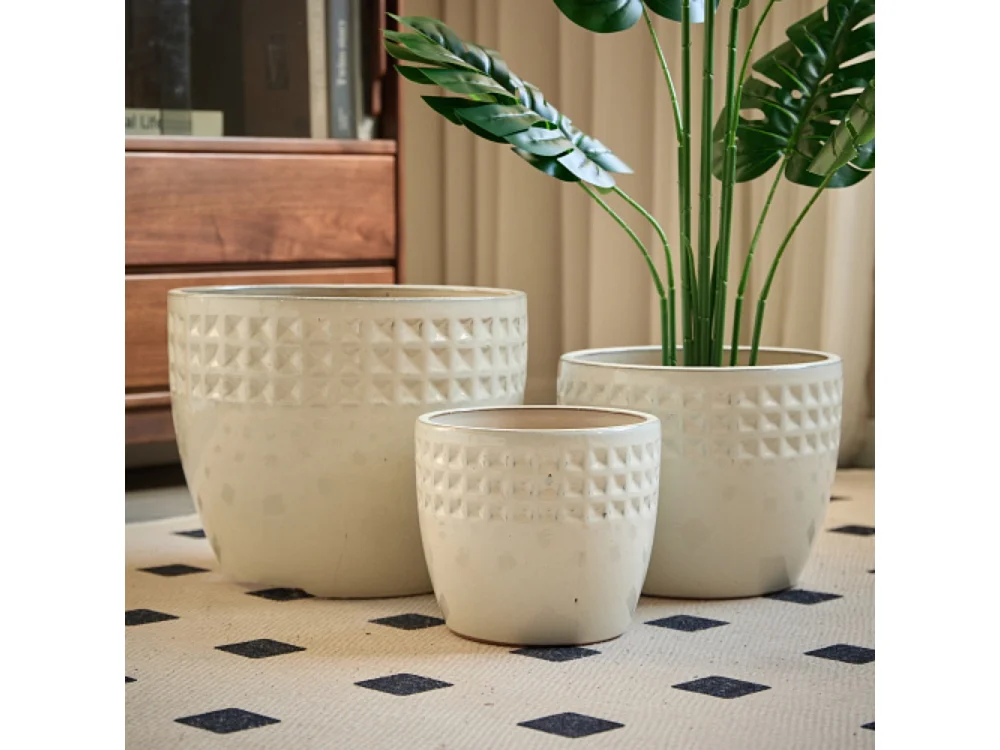Ensemble de 3 pots de fleur plantation en céramique faits main beige