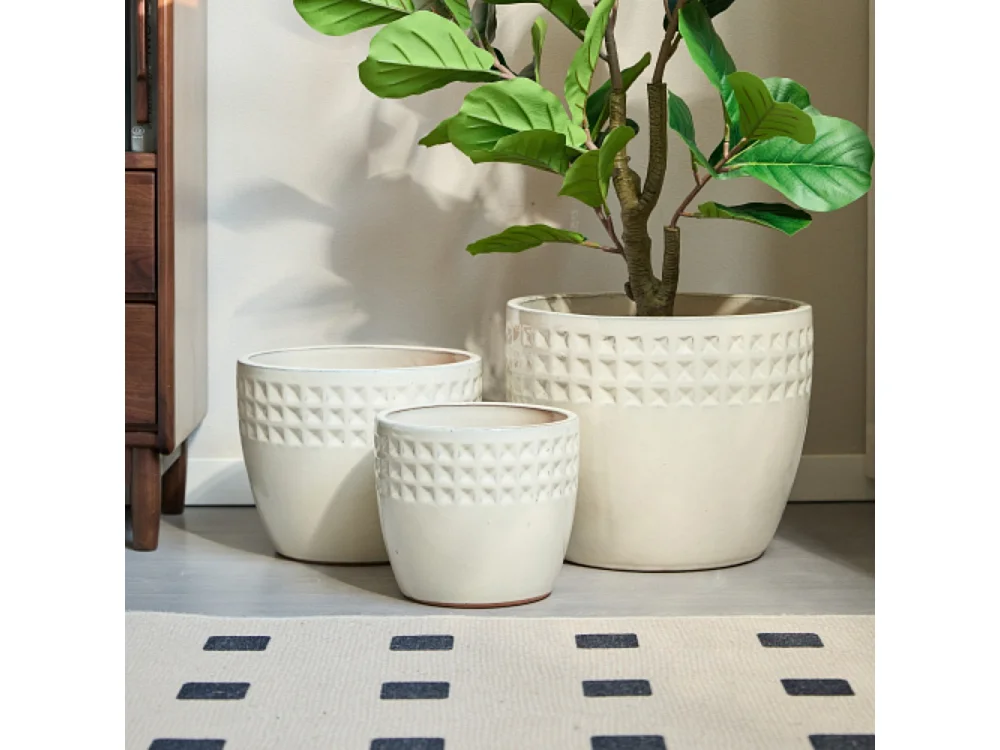 Ensemble de 3 pots de fleur plantation en céramique faits main beige