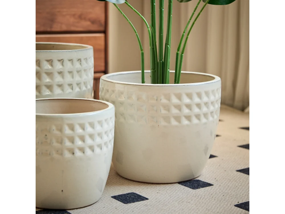 Ensemble de 3 pots de fleur plantation en céramique faits main beige