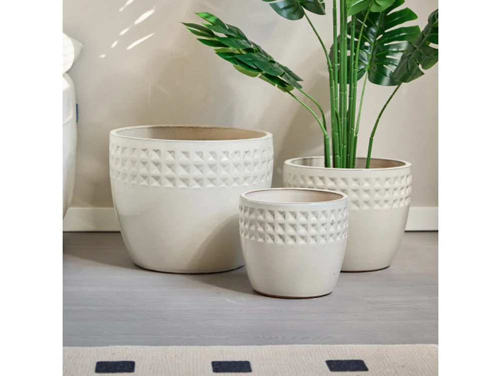Ensemble de 3 pots de fleur plantation en céramique faits main beige