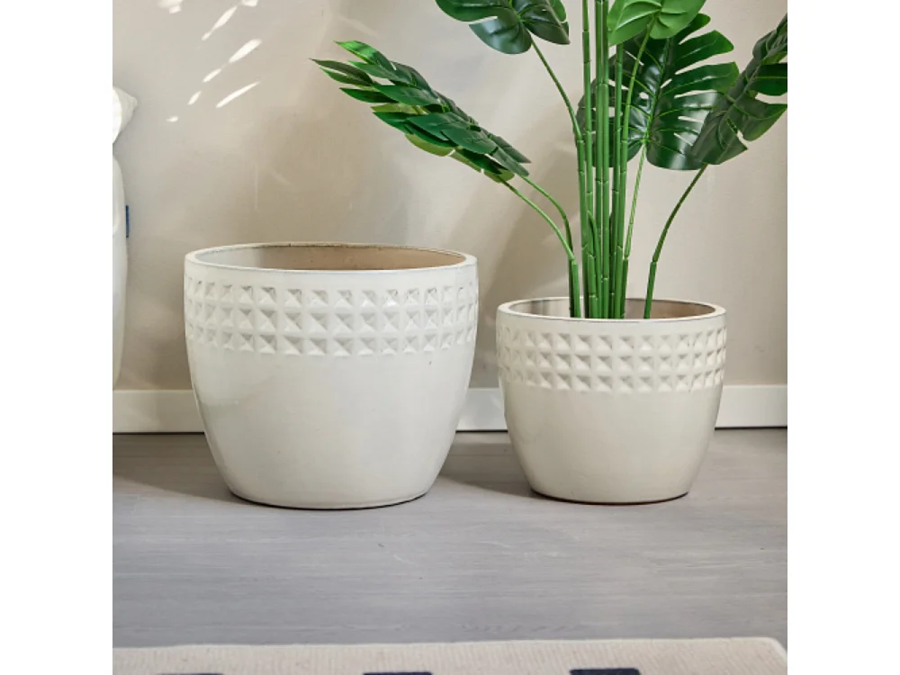 Ensemble de 3 pots de fleur plantation en céramique faits main beige