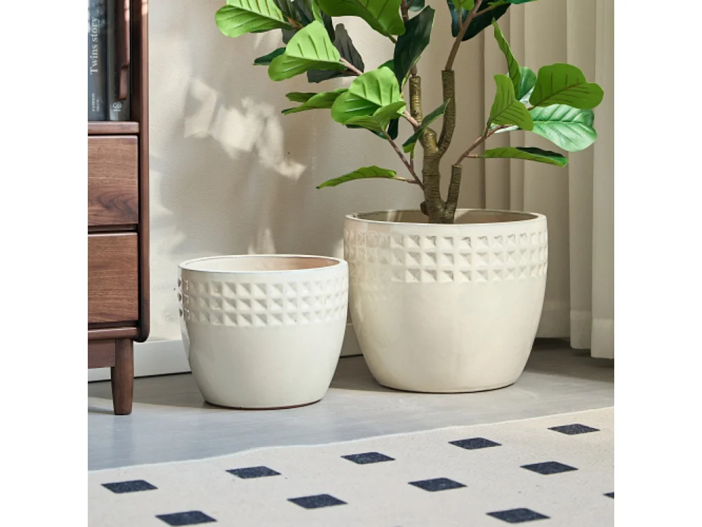 Ensemble de 3 pots de fleur plantation en céramique faits main beige