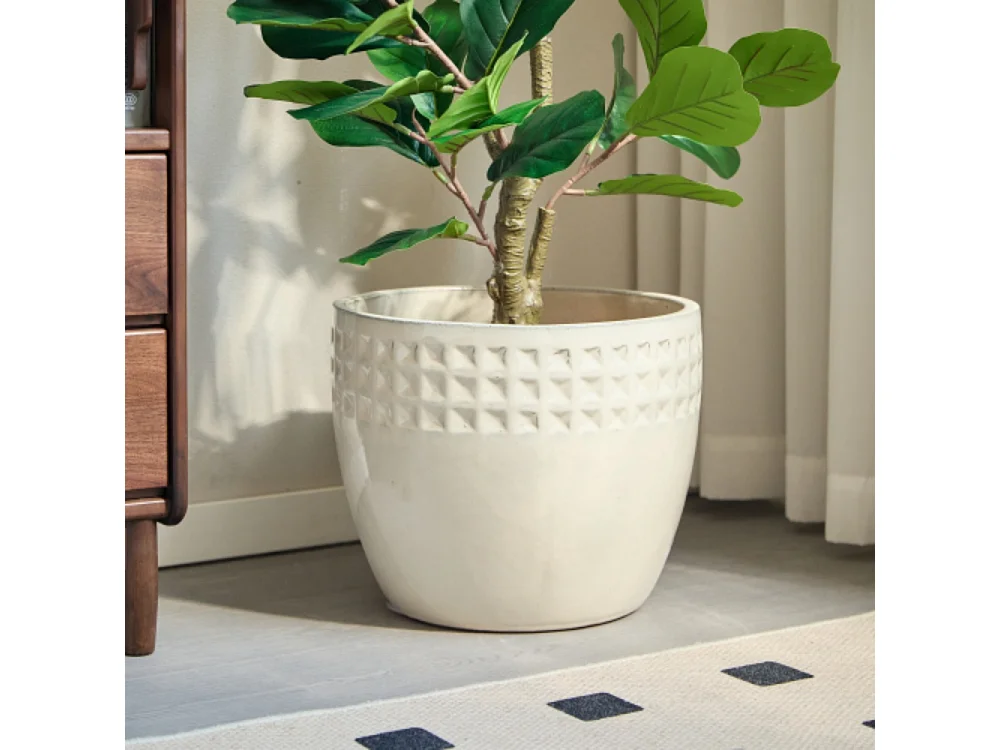 Ensemble de 3 pots de fleur plantation en céramique faits main beige