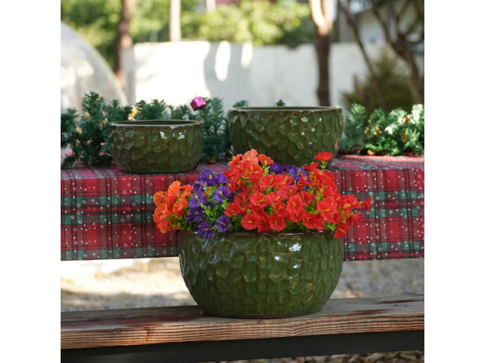 Ensemble de 3 pots de fleur plantation en céramique émaillée faits main