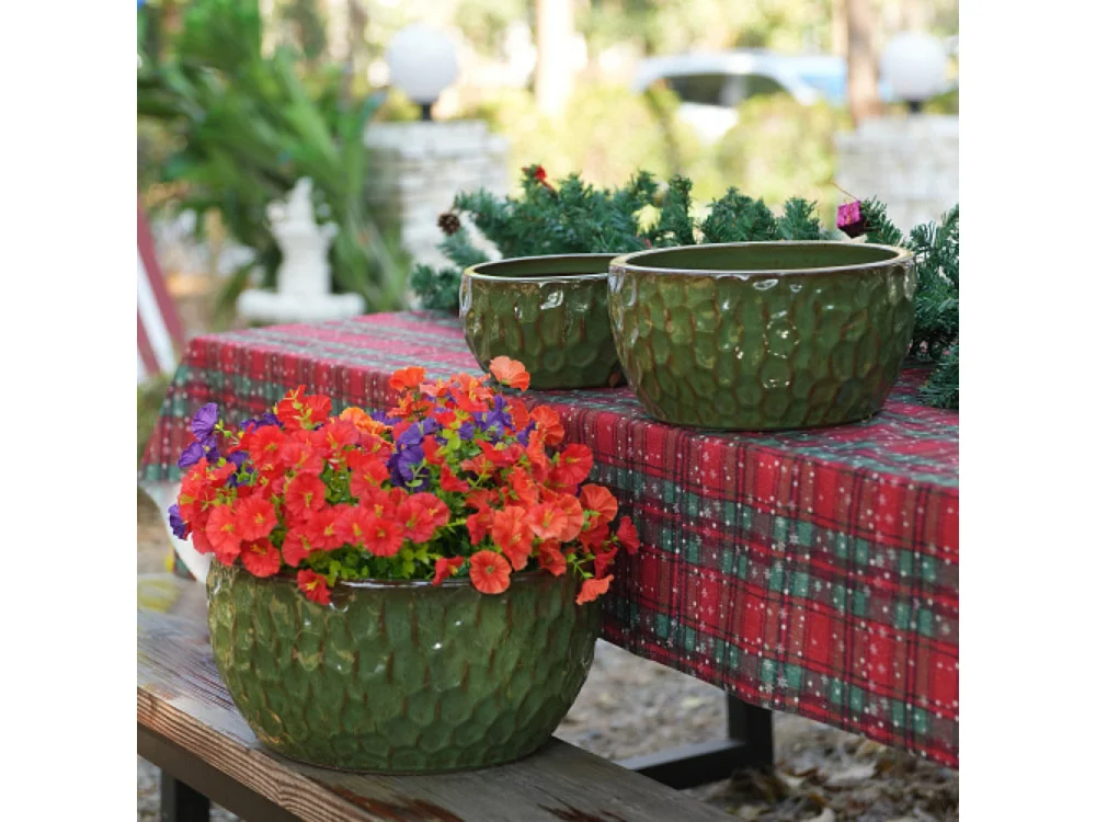 Ensemble de 3 pots de fleur plantation en céramique émaillée faits main