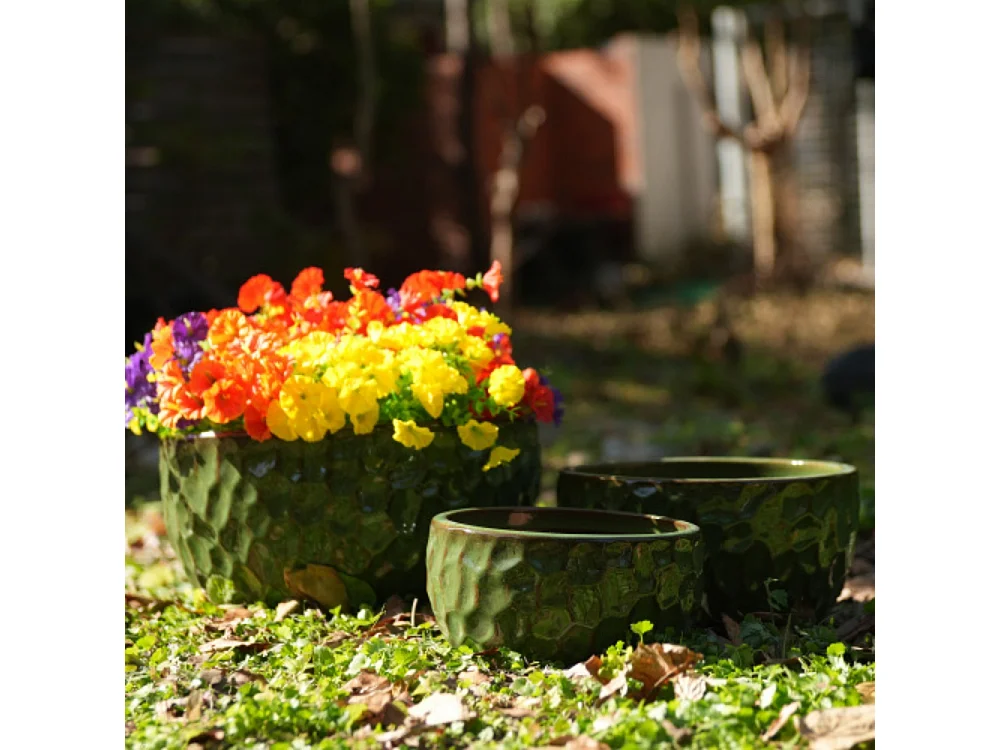 Ensemble de 3 pots de fleur plantation en céramique émaillée faits main