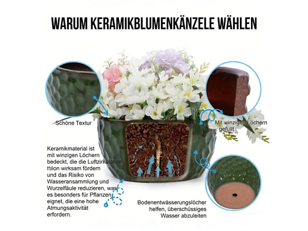Ensemble de 3 pots de fleur plantation en céramique émaillée faits main