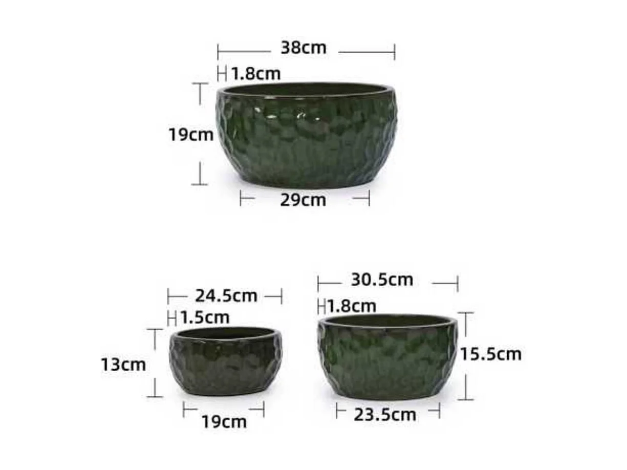 Ensemble de 3 pots de fleur plantation en céramique émaillée faits main
