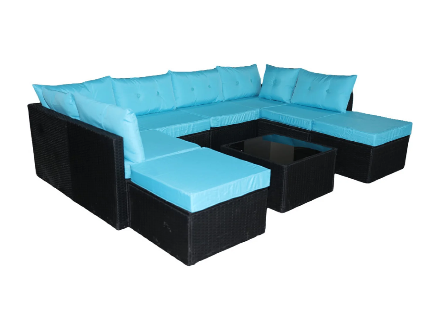 Salon de jardin 8 places en résine tressée noir et bleu YANUCA