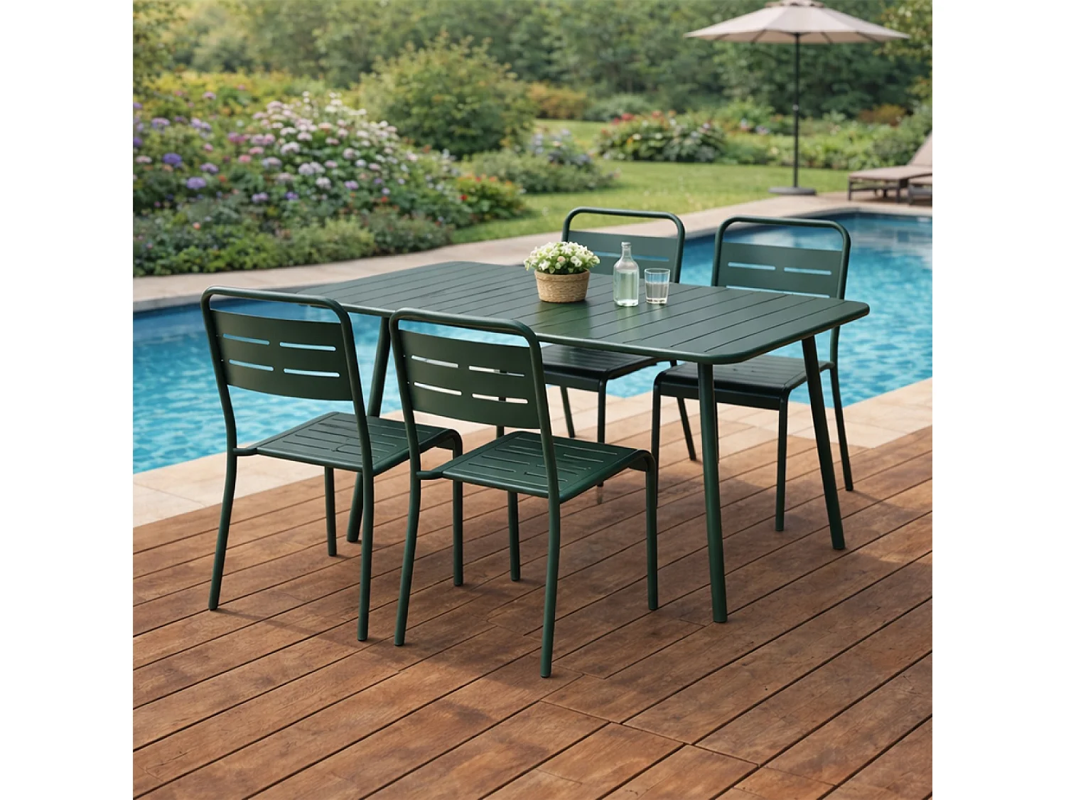 Ensemble table de jardin 120 cm et 4 chaises vert BERGAME