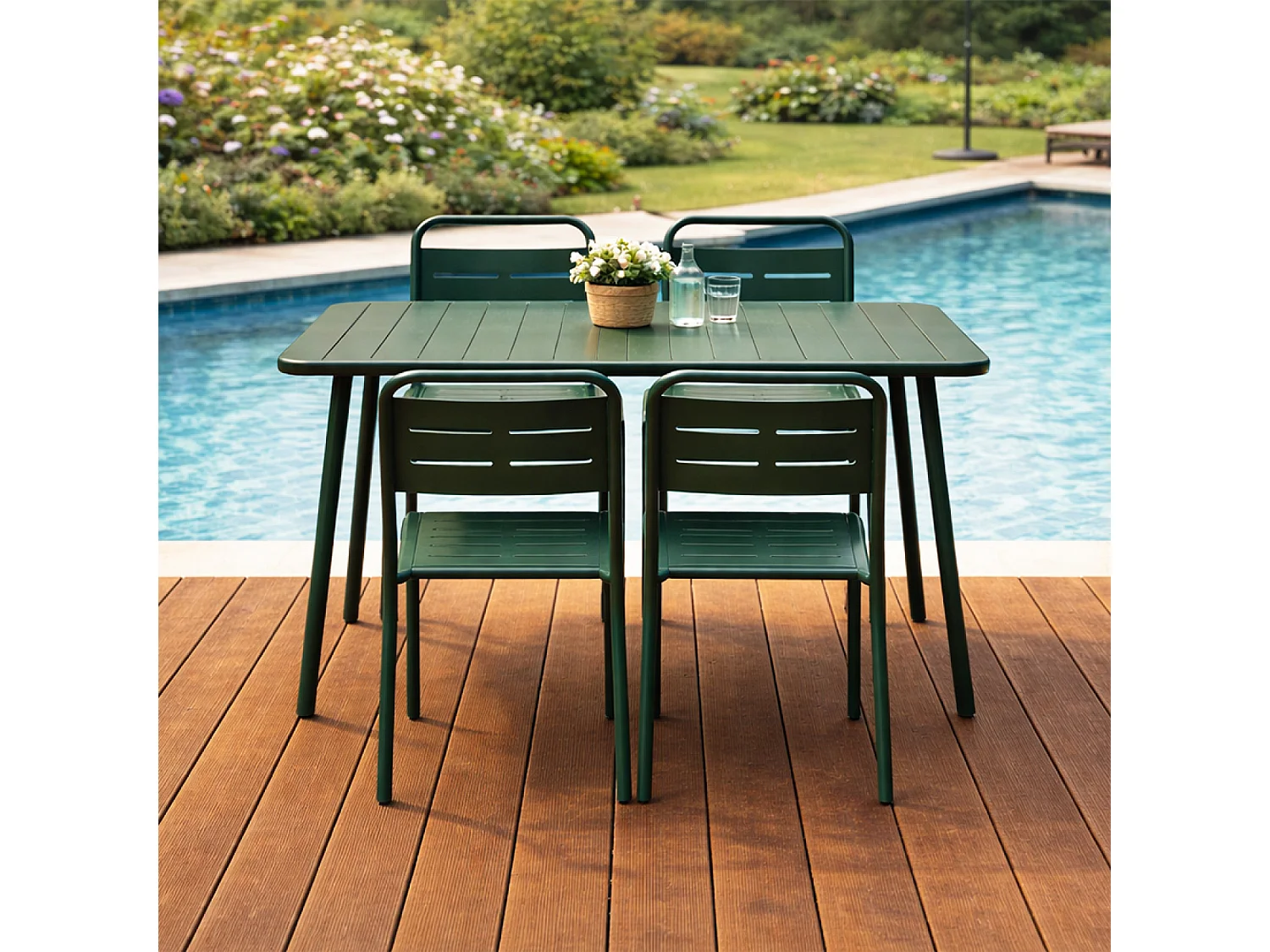 Ensemble table de jardin 120 cm et 4 chaises vert BERGAME