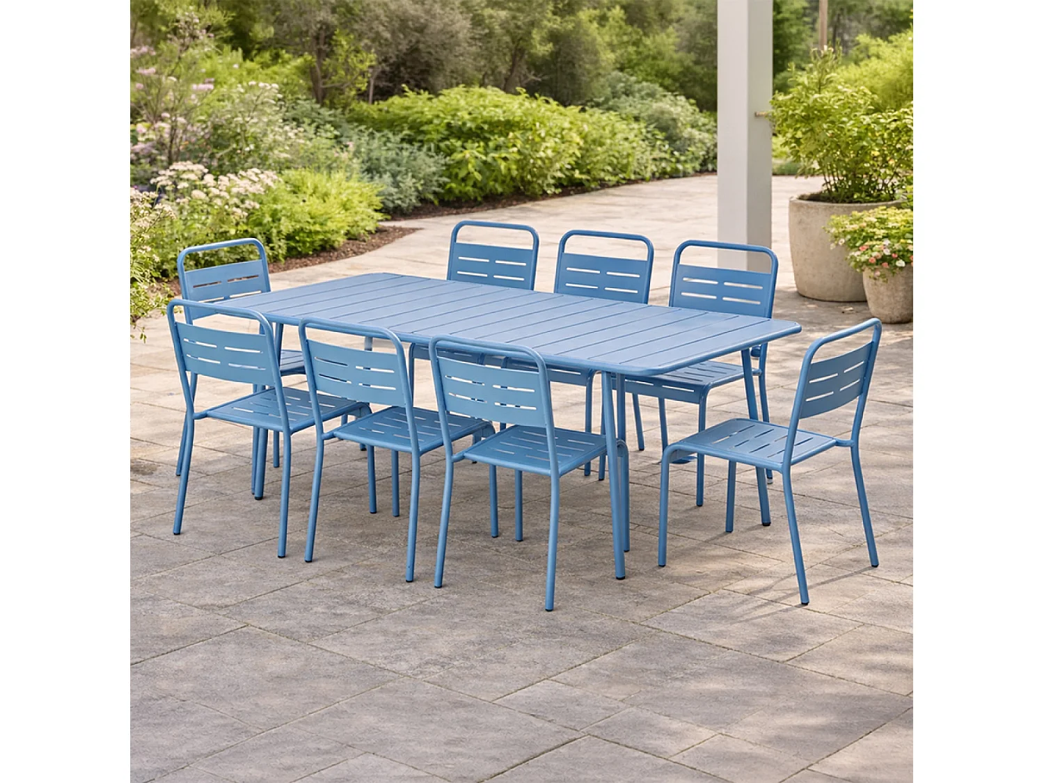 Ensemble table de jardin 160 cm et 6 chaises bleu BERGAME