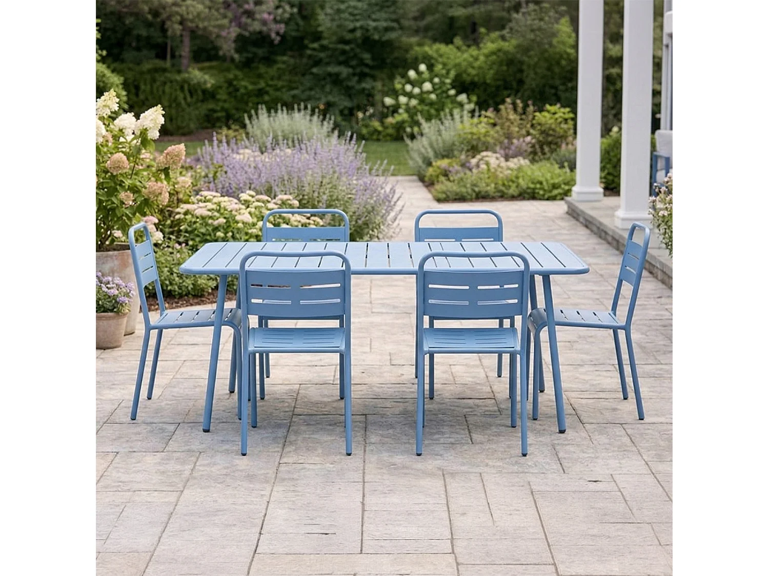Ensemble table de jardin 160 cm et 6 chaises bleu BERGAME
