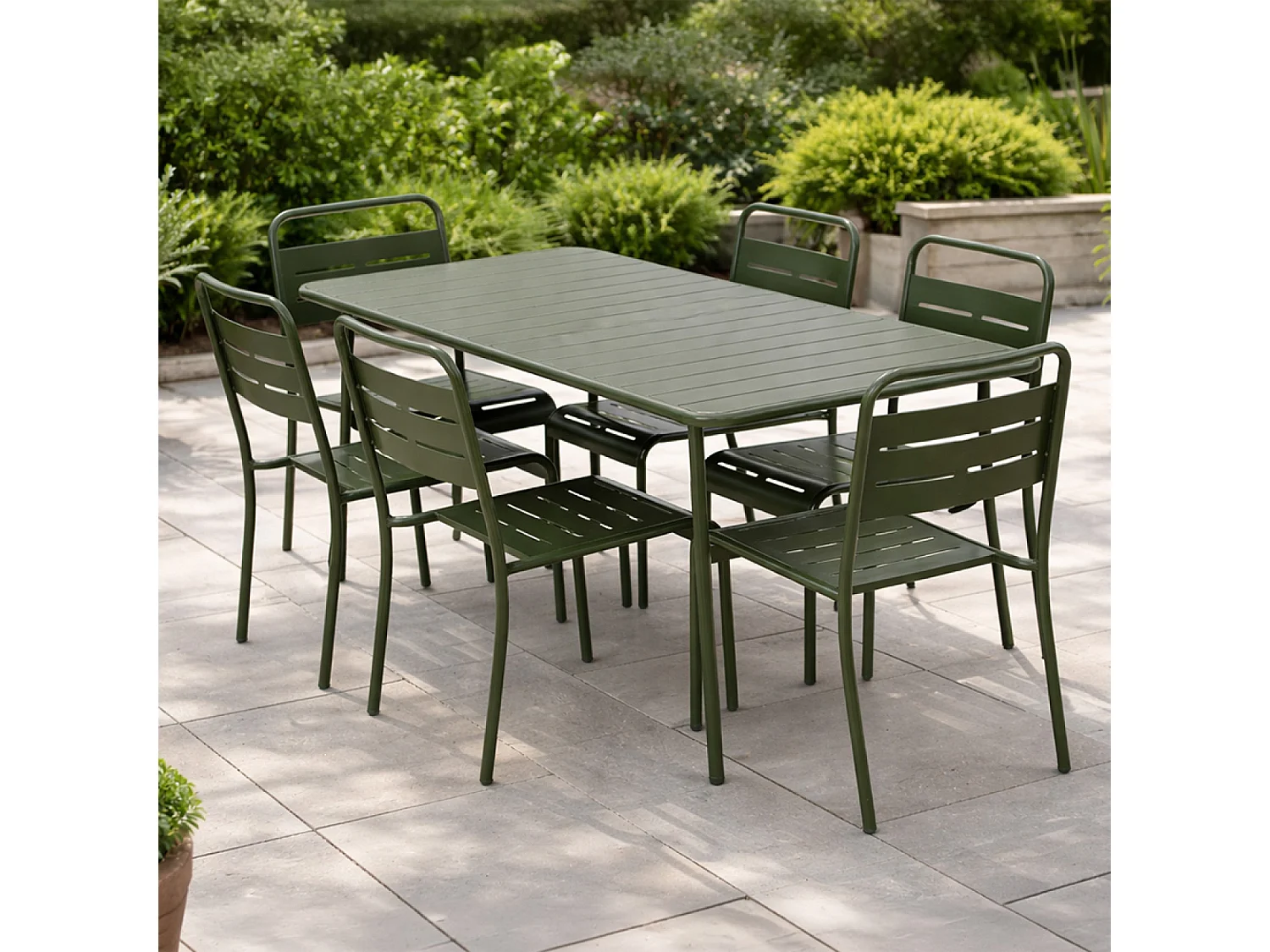 Ensemble table de jardin 160 cm et 6 chaises vert BERGAME