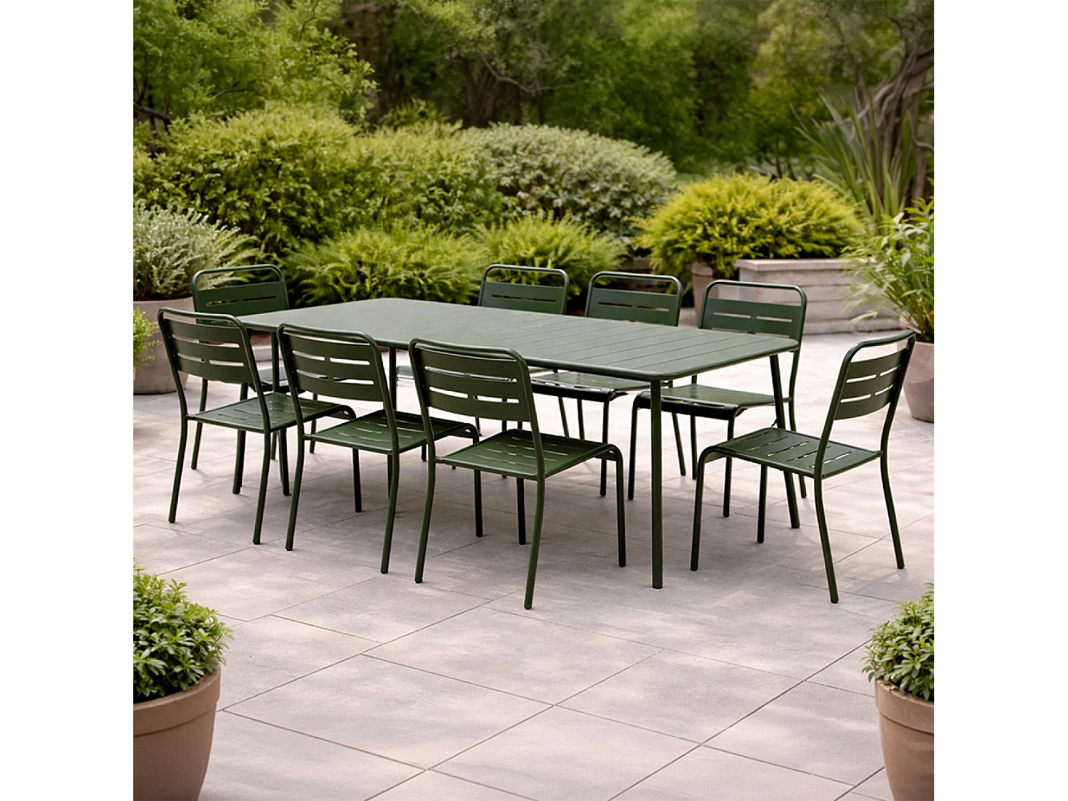 Ensemble table de jardin 160 cm et 6 chaises vert BERGAME