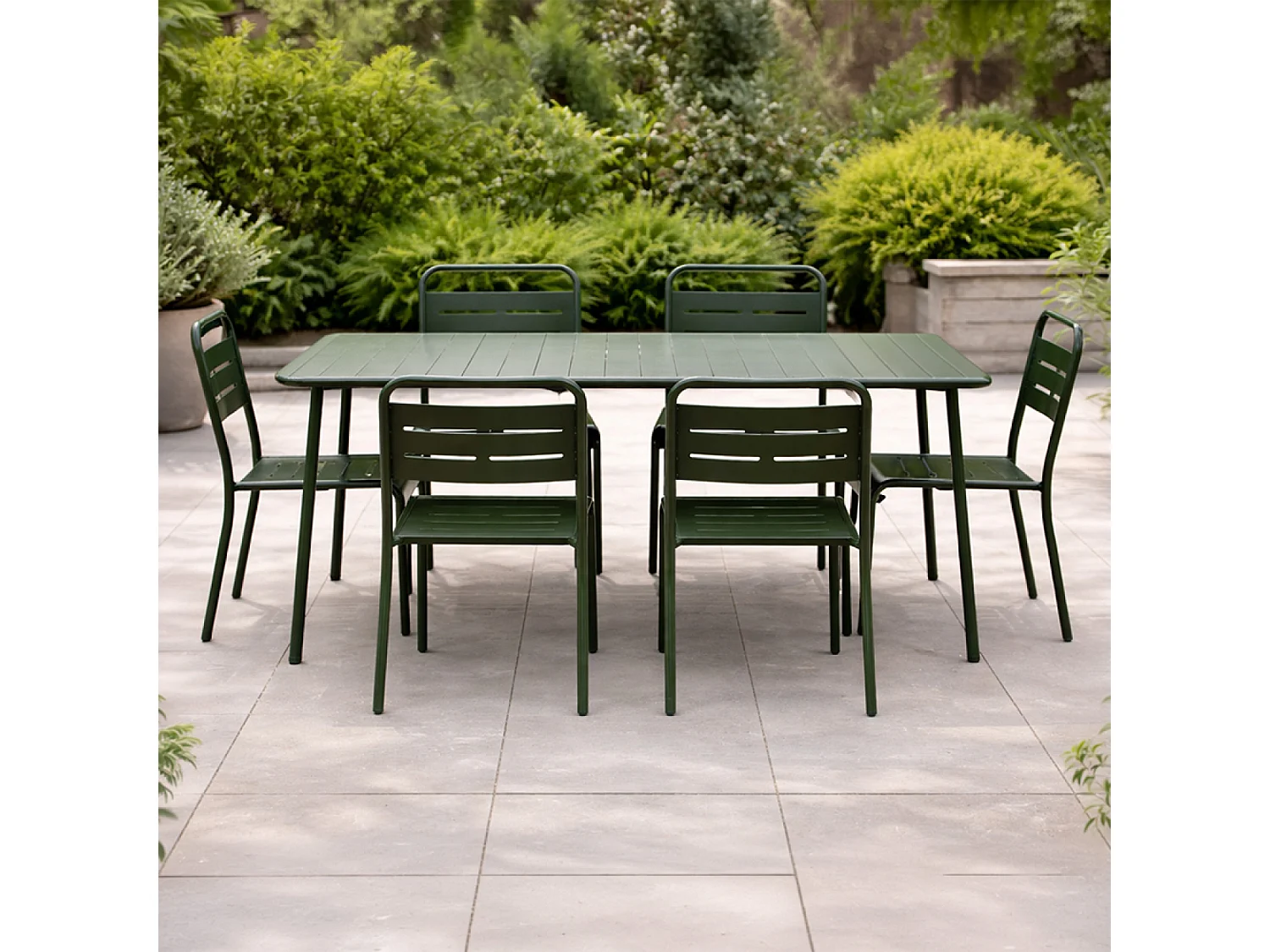 Ensemble table de jardin 160 cm et 6 chaises vert BERGAME