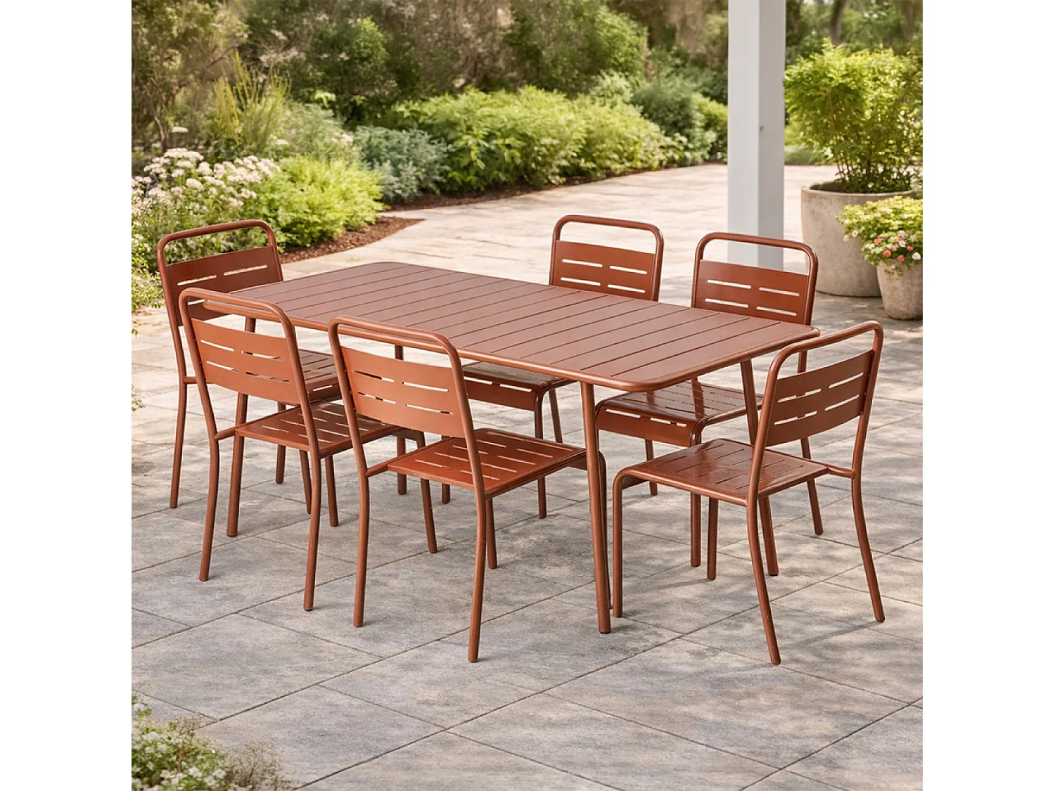 Ensemble table de jardin 160 cm et 6 chaises terracotta BERGAME