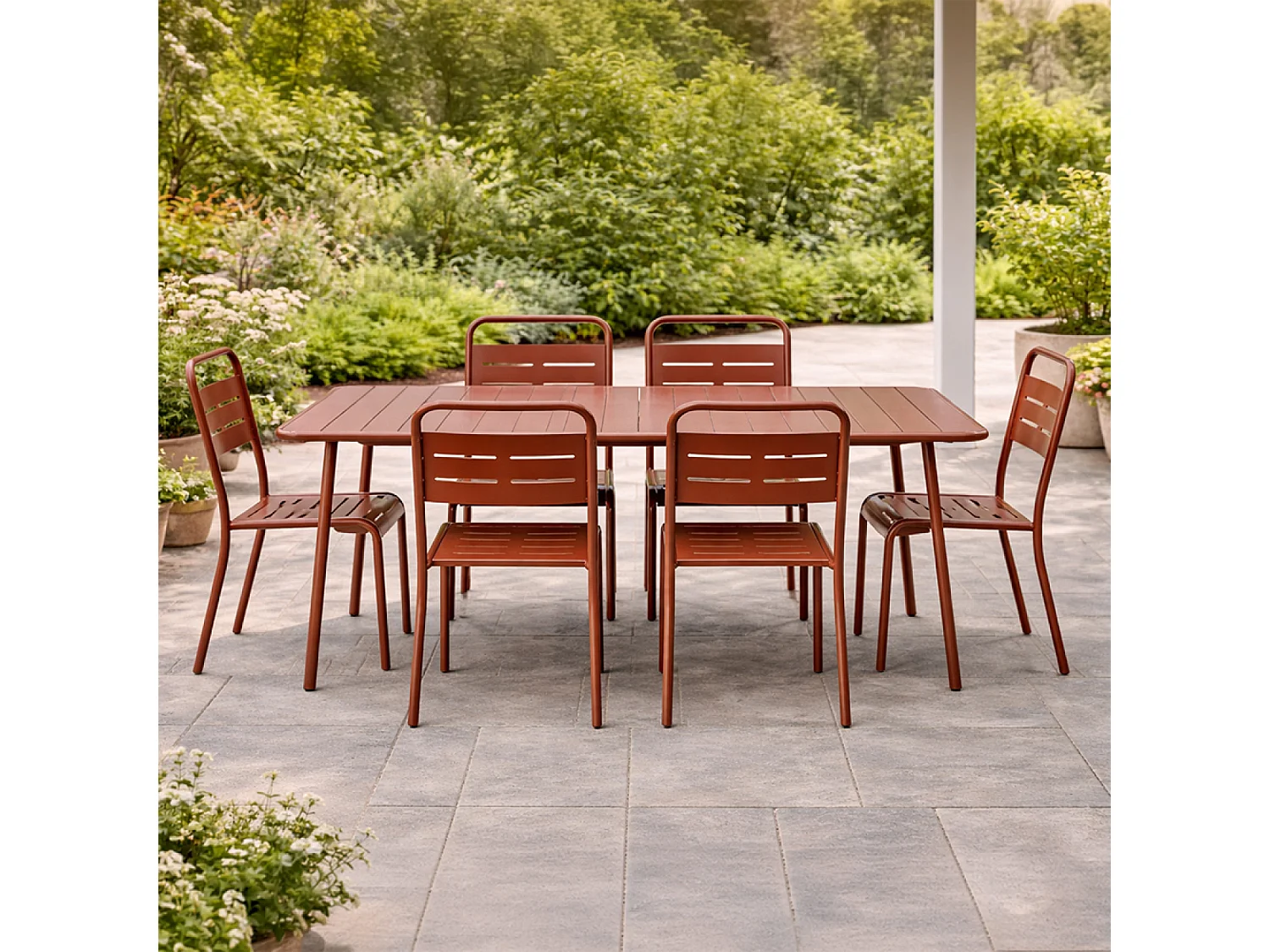 Ensemble table de jardin 160 cm et 6 chaises terracotta BERGAME