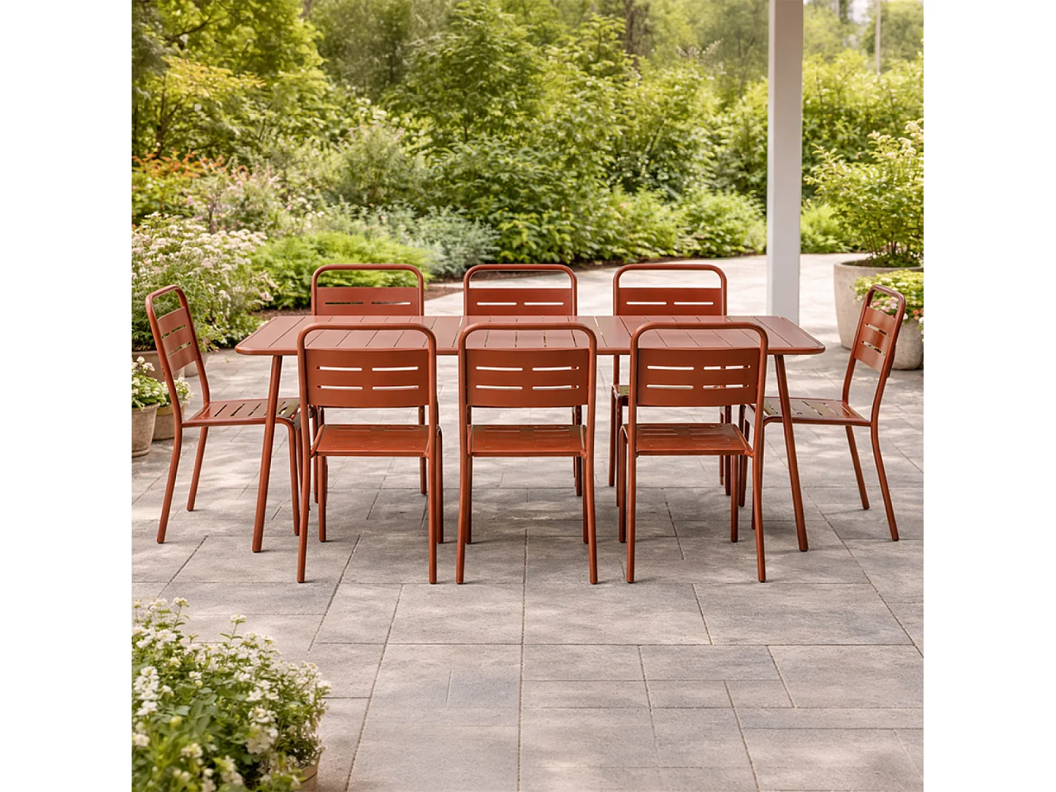 Ensemble table de jardin 160 cm et 6 chaises terracotta BERGAME