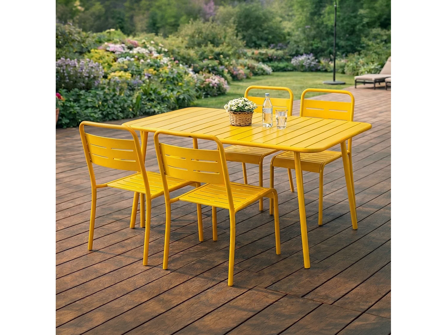 Ensemble table de jardin 120 cm et 4 chaises jaune BERGAME