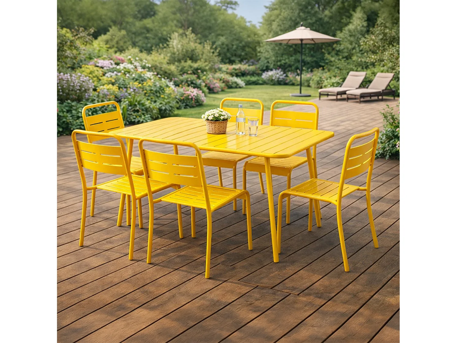 Ensemble table de jardin 120 cm et 4 chaises jaune BERGAME