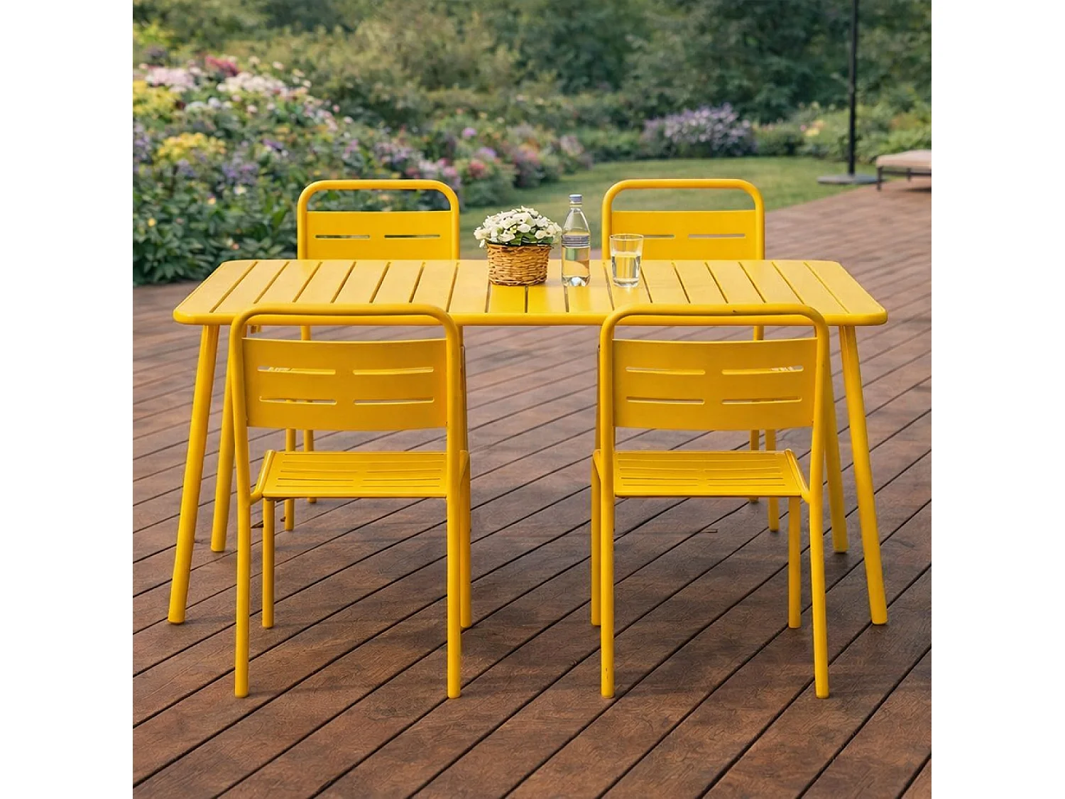 Ensemble table de jardin 120 cm et 4 chaises jaune BERGAME