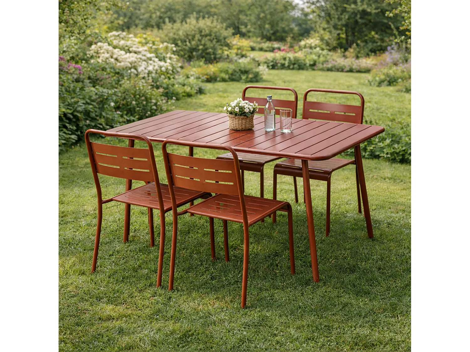 Ensemble table de jardin 120 cm et 4 chaises terracotta BERGAME