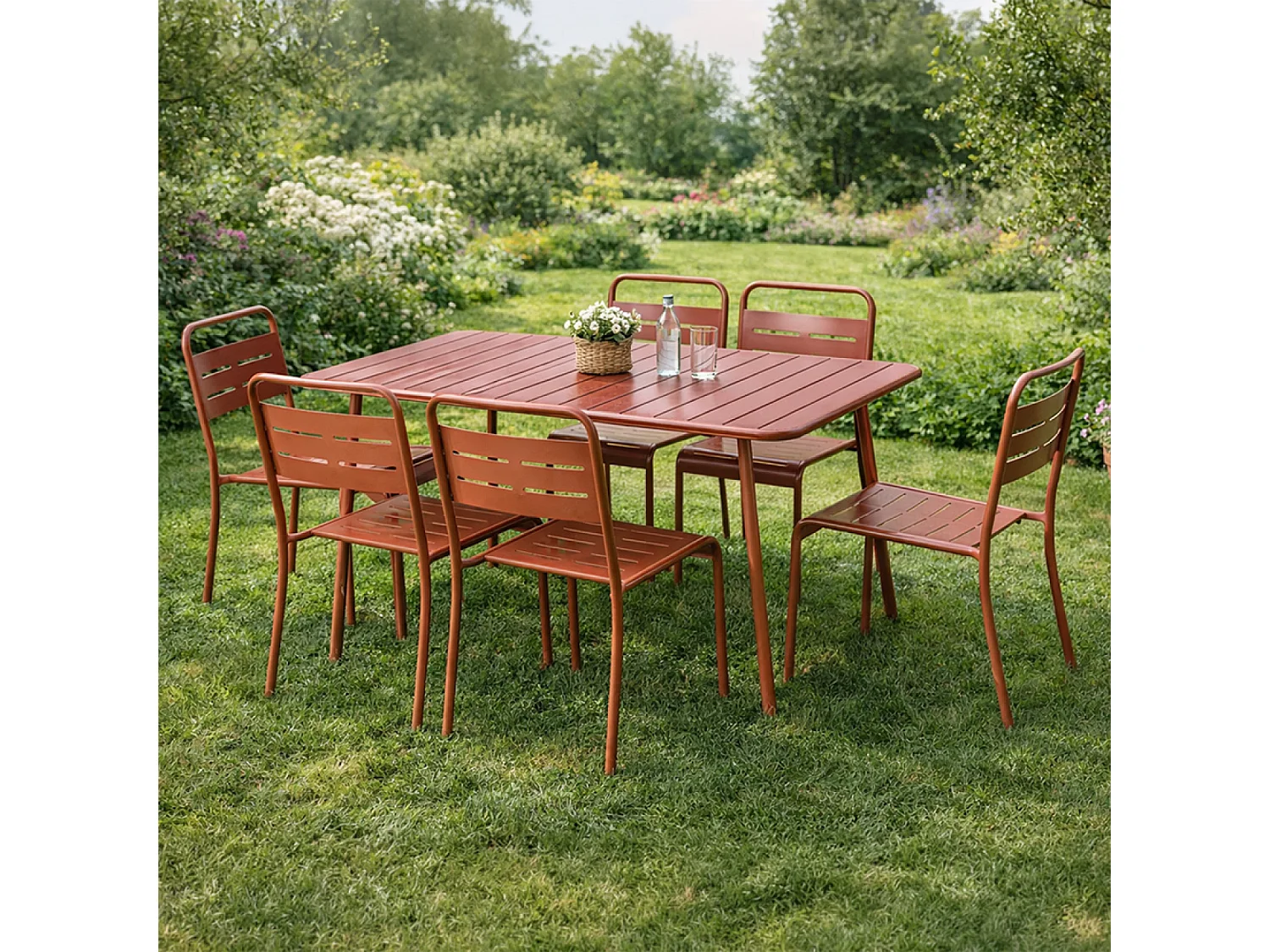 Ensemble table de jardin 120 cm et 4 chaises terracotta BERGAME