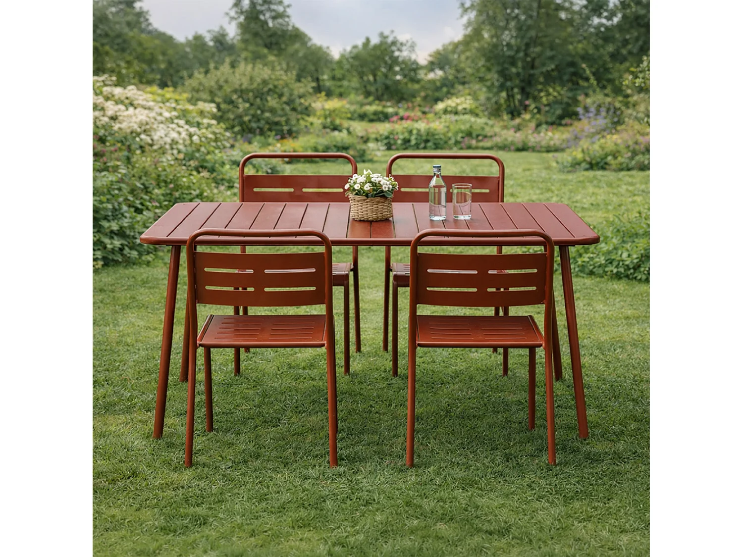 Ensemble table de jardin 120 cm et 4 chaises terracotta BERGAME