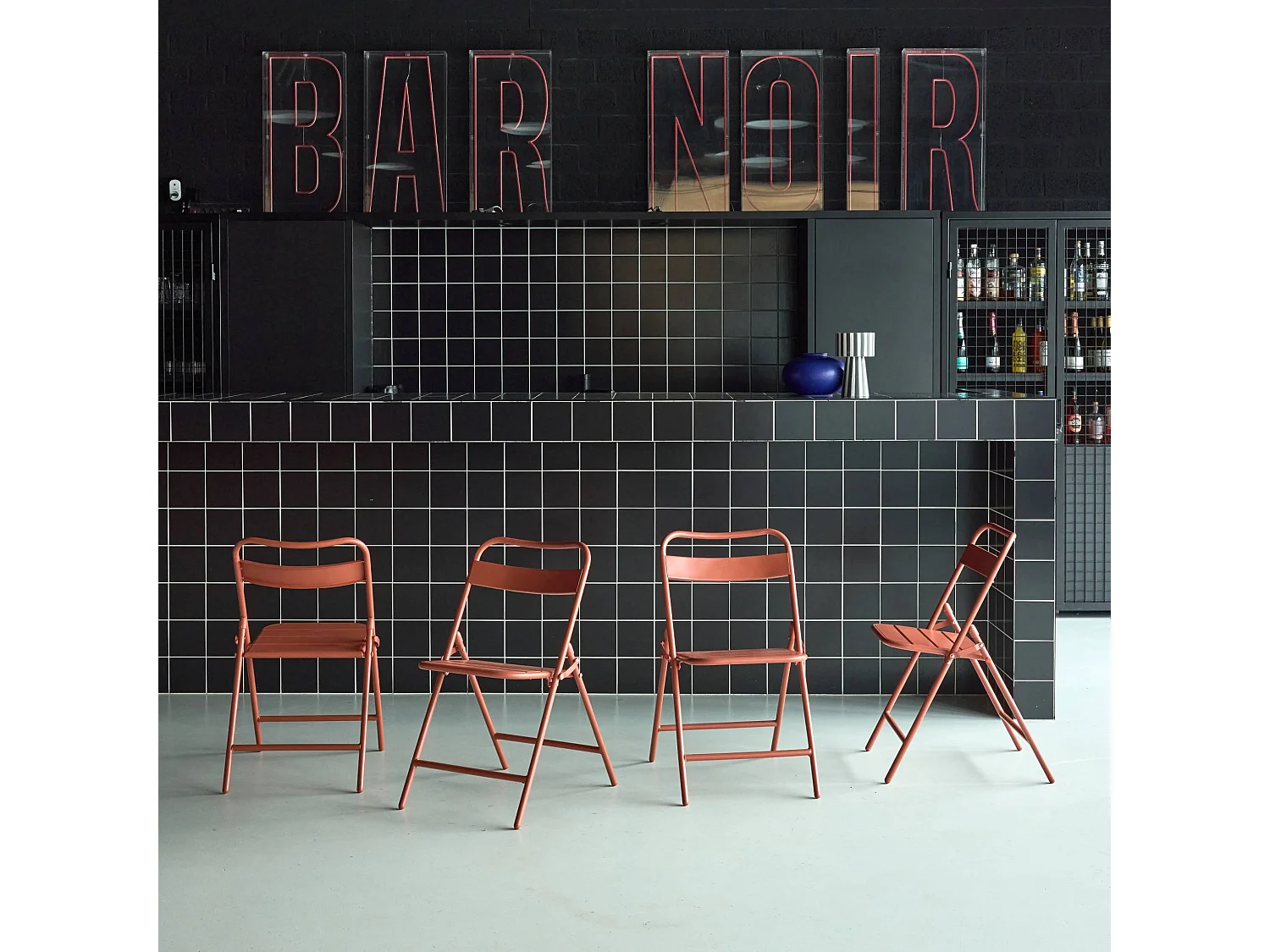 Lot de 4 chaises de jardin pliante acier terracotta. 44.3 x 49 x 79.7 cm - Amélia