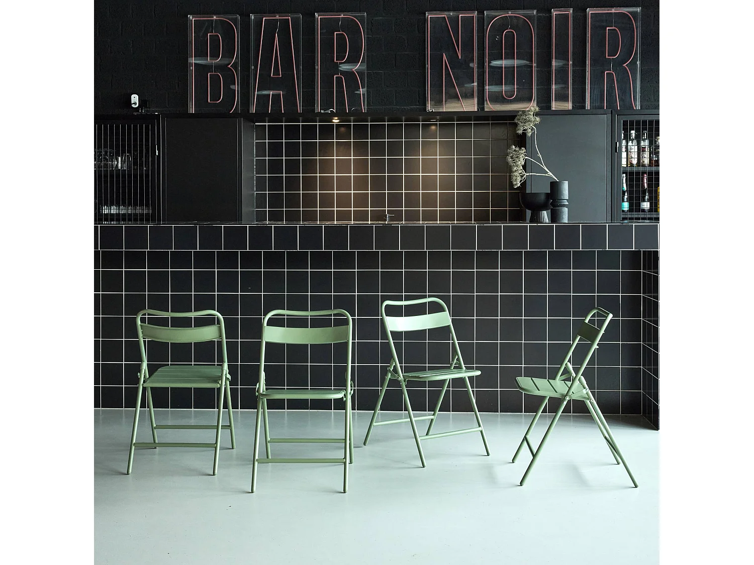 Lot de 4 chaises de jardin pliante acier vert. 44.3 x 49 x 79.7 cm - Amélia