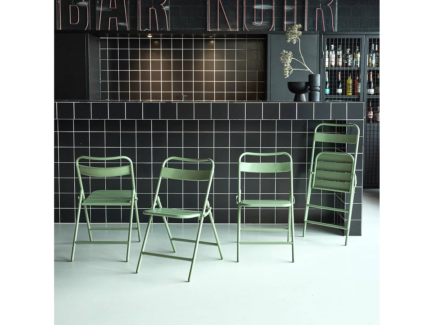 Lot de 4 chaises de jardin pliante acier vert. 44.3 x 49 x 79.7 cm - Amélia