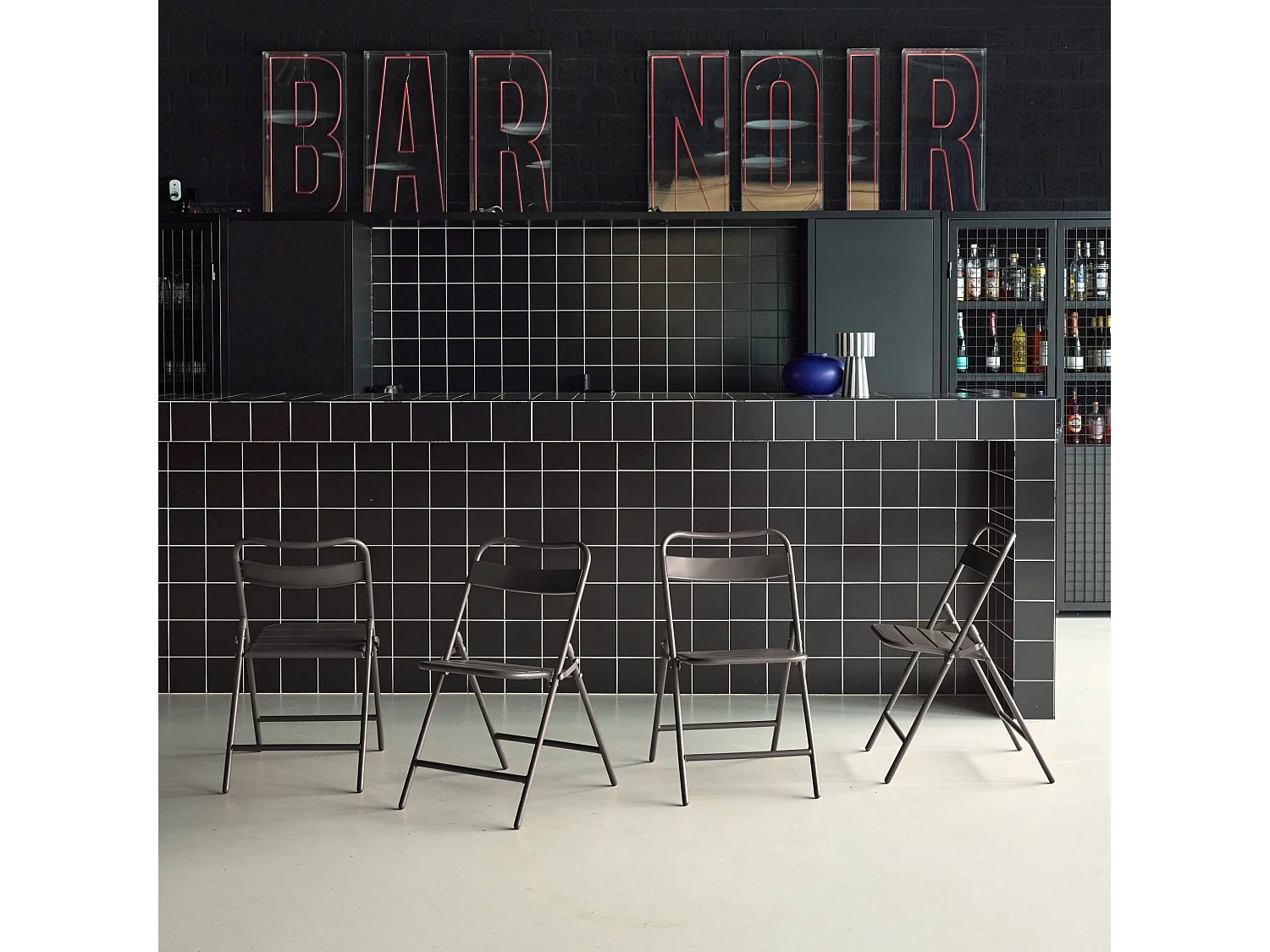 Silla de jardín plegable de acero, set de 4 antracita